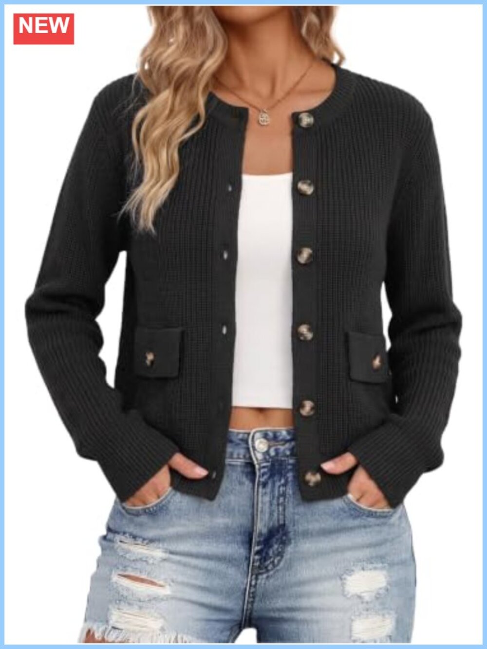 Knit Button Down Cardigan Long Sleeve Open Front Casual Sweater Jacket